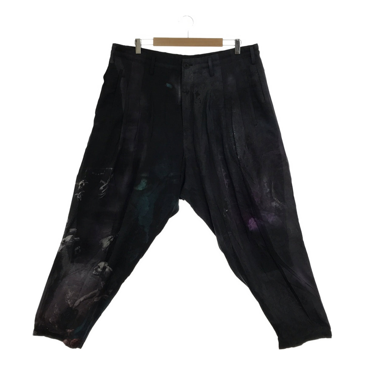 YOHJI YAMAMOTO POUR HOMME / 요우지야마모토풀 옴므 | 2024SS | 8TUCKS PRINT PANTS / 드로스트링 드레이프 와이드 탁 팬츠 / 안감 첨부 | 2 | 블랙 | 남성