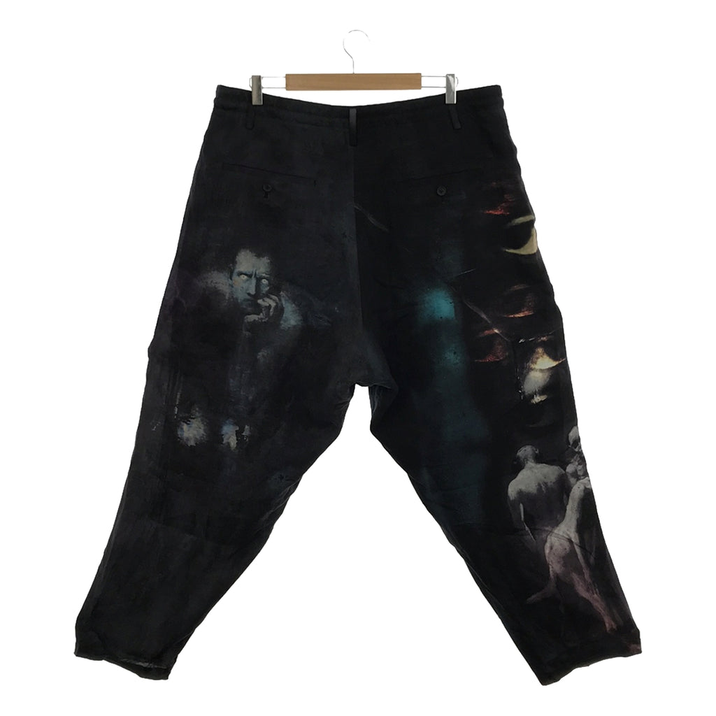 YOHJI YAMAMOTO POUR HOMME / 요우지야마모토풀 옴므 | 2024SS | 8TUCKS PRINT PANTS / 드로스트링 드레이프 와이드 탁 팬츠 / 안감 첨부 | 2 | 블랙 | 남성