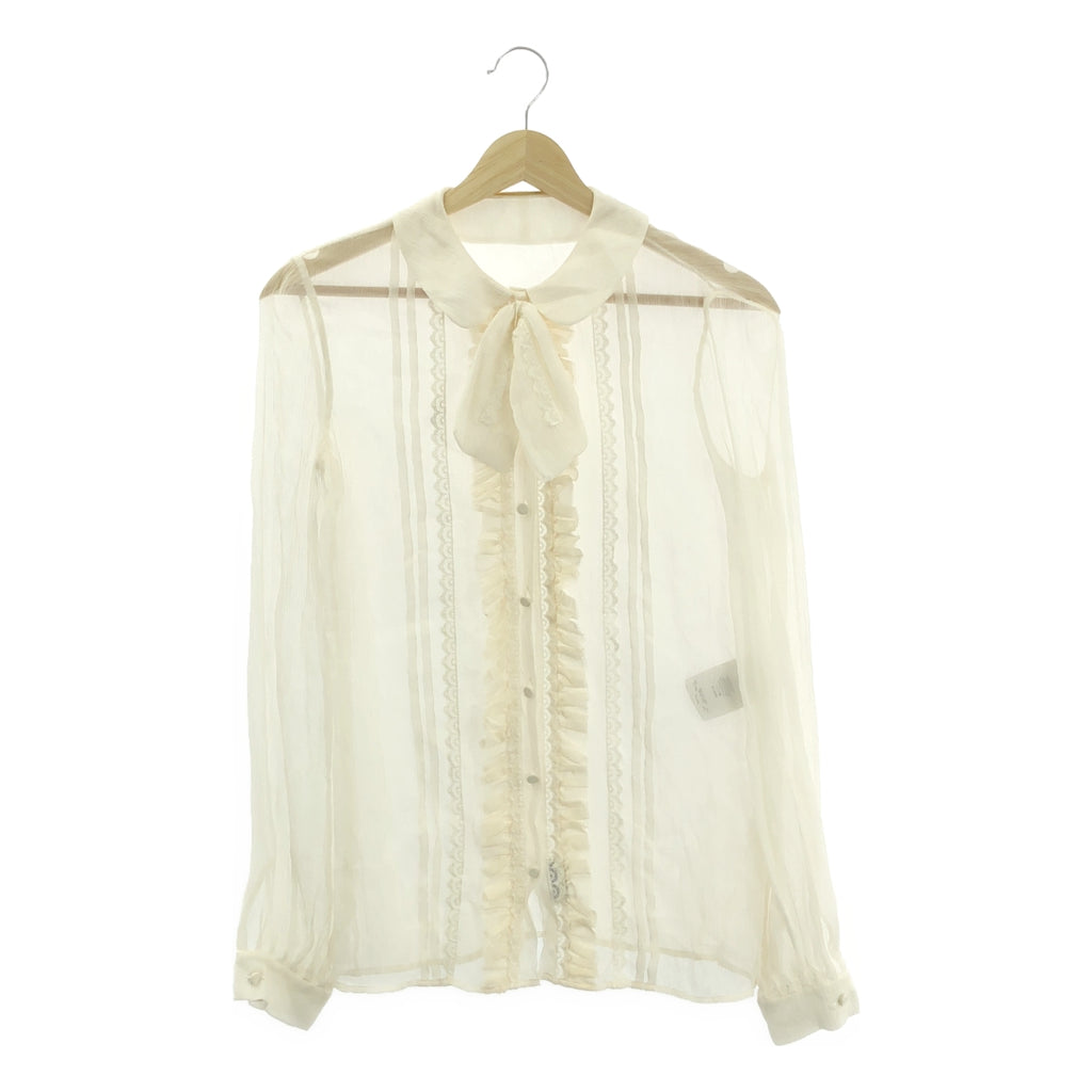 SAINT LAURENT / サンローラン | シルク フリル シアー シャツ ブラウス | 34 | アイボリー | レディース