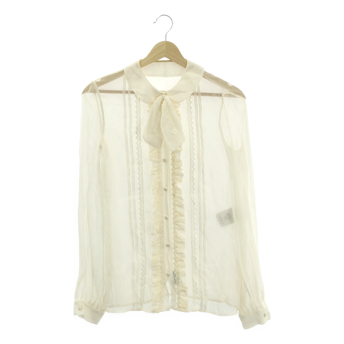 SAINT LAURENT | 真絲荷葉邊透視襯衫 | 尺寸 34 | 象牙色 | 女款