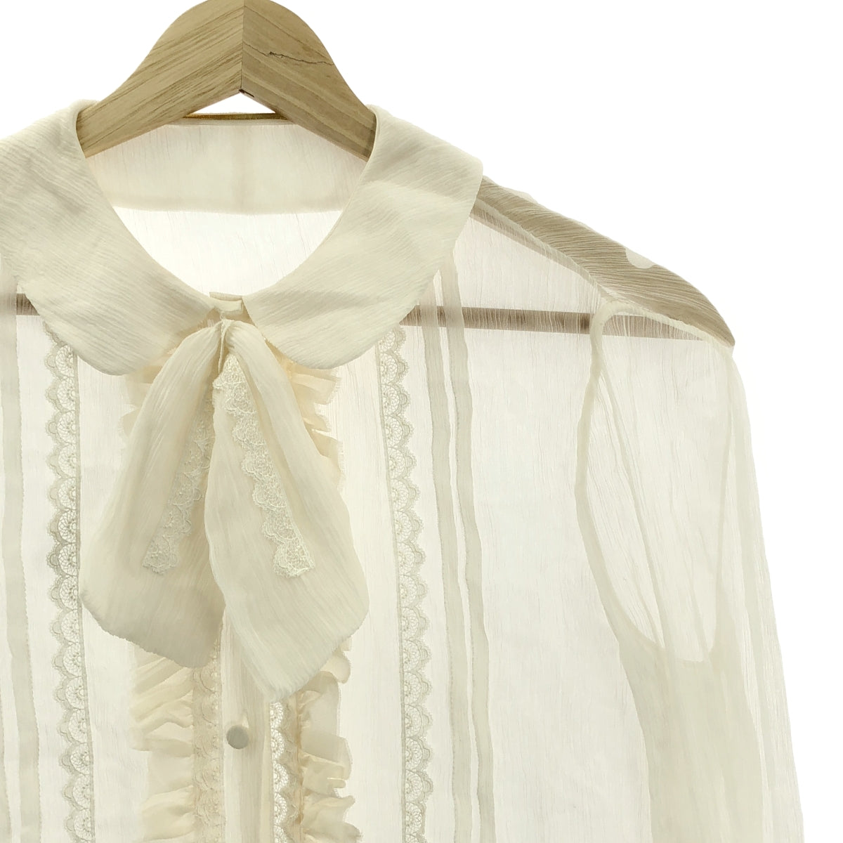 SAINT LAURENT | 真絲荷葉邊透視襯衫 | 尺寸 34 | 象牙色 | 女款