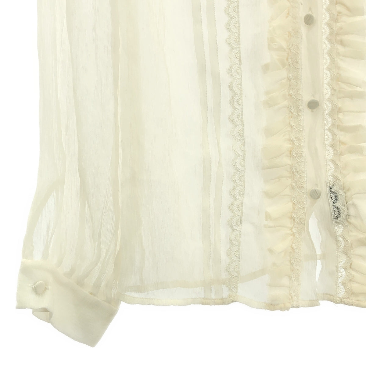 SAINT LAURENT | 真絲荷葉邊透視襯衫 | 尺寸 34 | 象牙色 | 女款