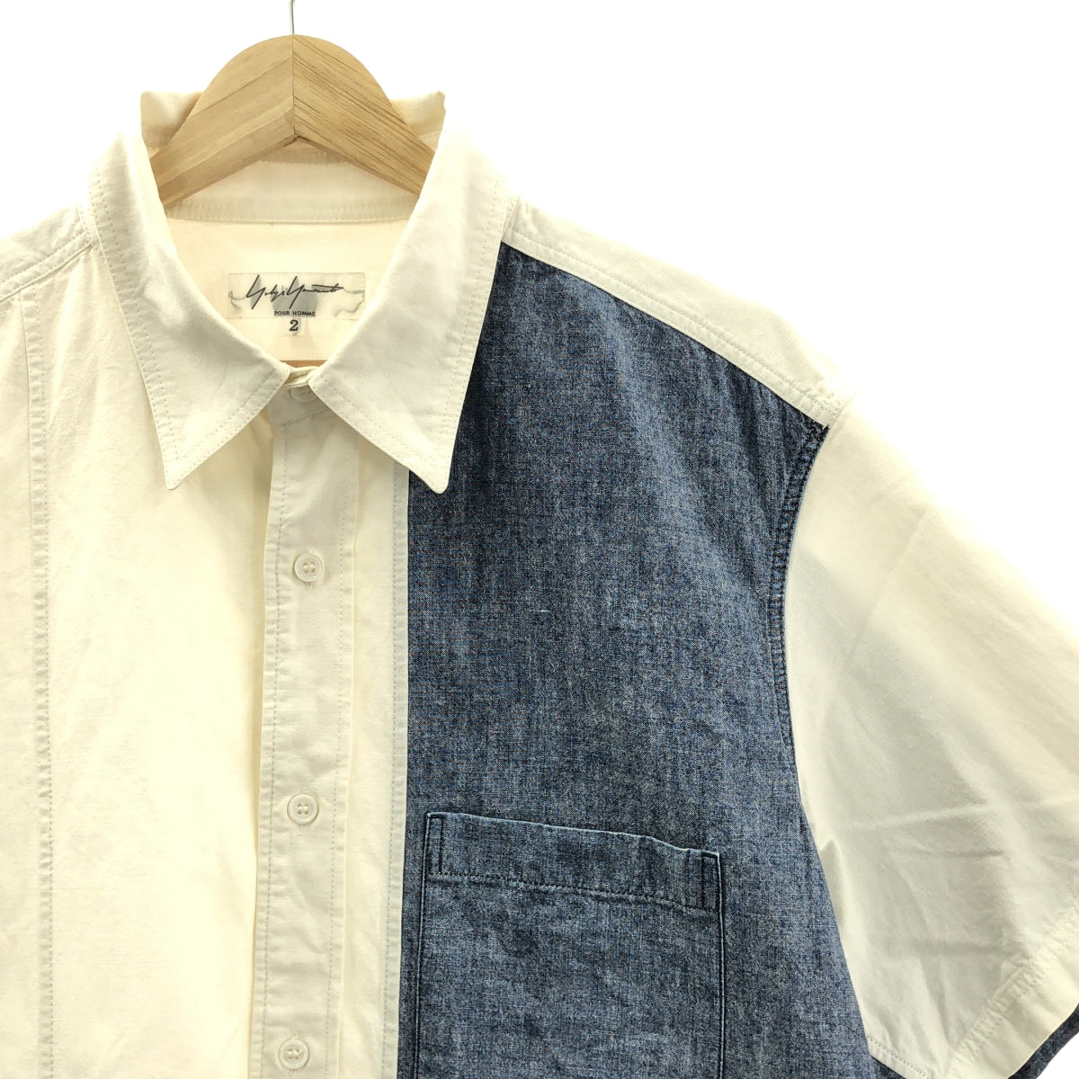 YOHJI YAMAMOTO POUR HOMME / ヨウジヤマモトプールオム | 2015SS | デニム切替 パッチワーク 半袖シャツ | 2 | メンズ