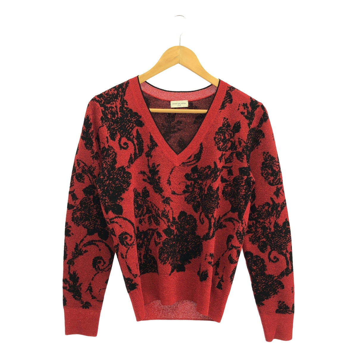 【美品】  DRIES VAN NOTEN / ドリスヴァンノッテン | 2020SS | × CHRISTIAN LACROIX ゴブラン柄 グリッター ニット | S | ブラック/レッド | レディース