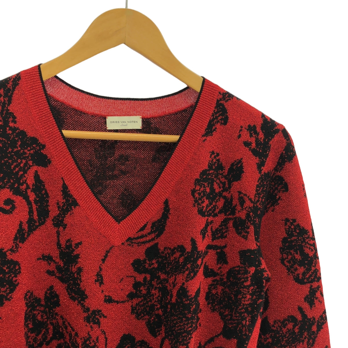 【美品】  DRIES VAN NOTEN / ドリスヴァンノッテン | 2020SS | × CHRISTIAN LACROIX ゴブラン柄 グリッター ニット | S | ブラック/レッド | レディース