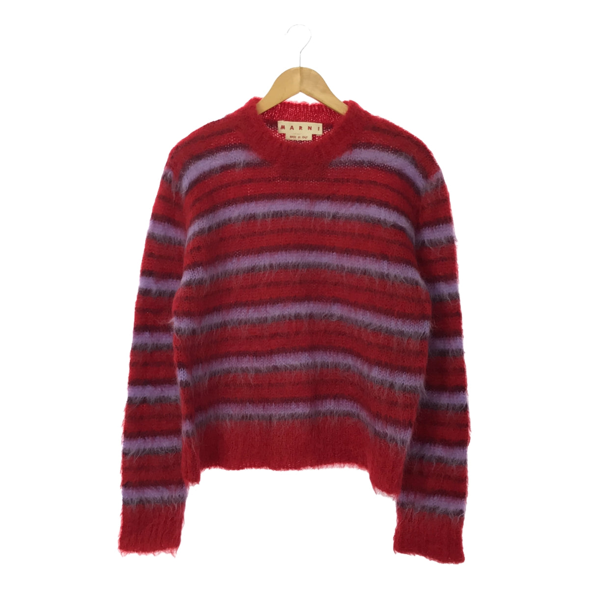 [Good Condition] MARNI | 2021AW | Fuzzy Wuzzy MOHAIR Brushed Mohair Border Crew Neck Knit | 40 | Red / Purple | Women's