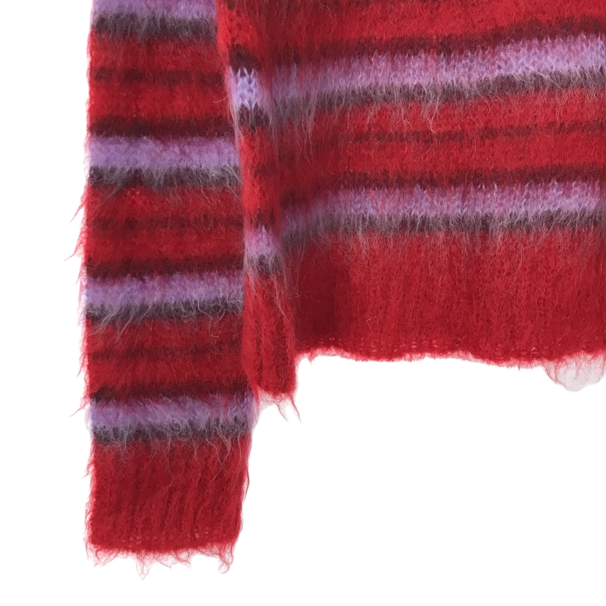 [Good Condition] MARNI | 2021AW | Fuzzy Wuzzy MOHAIR Brushed Mohair Border Crew Neck Knit | 40 | Red / Purple | Women's