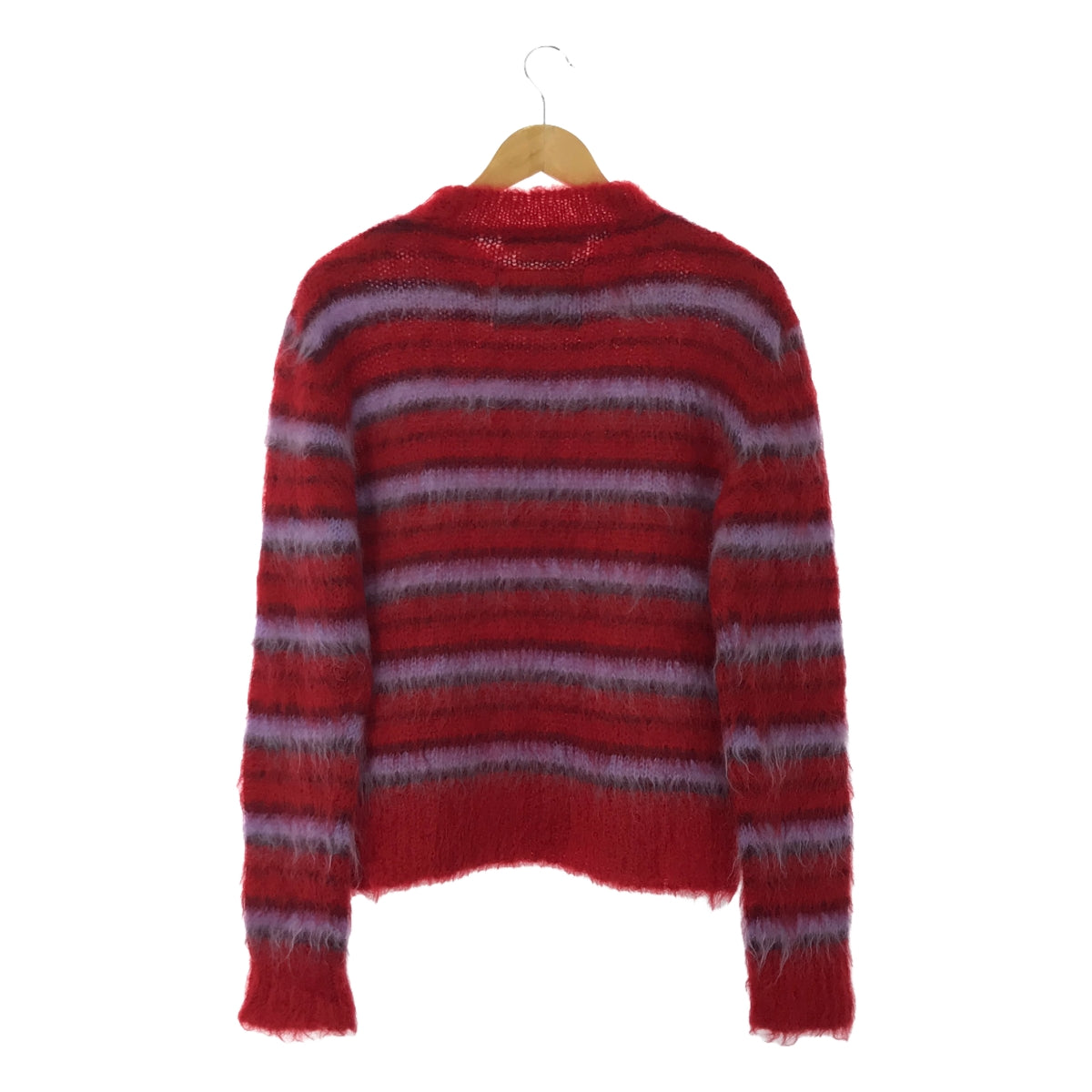 [Good Condition] MARNI | 2021AW | Fuzzy Wuzzy MOHAIR Brushed Mohair Border Crew Neck Knit | 40 | Red / Purple | Women's