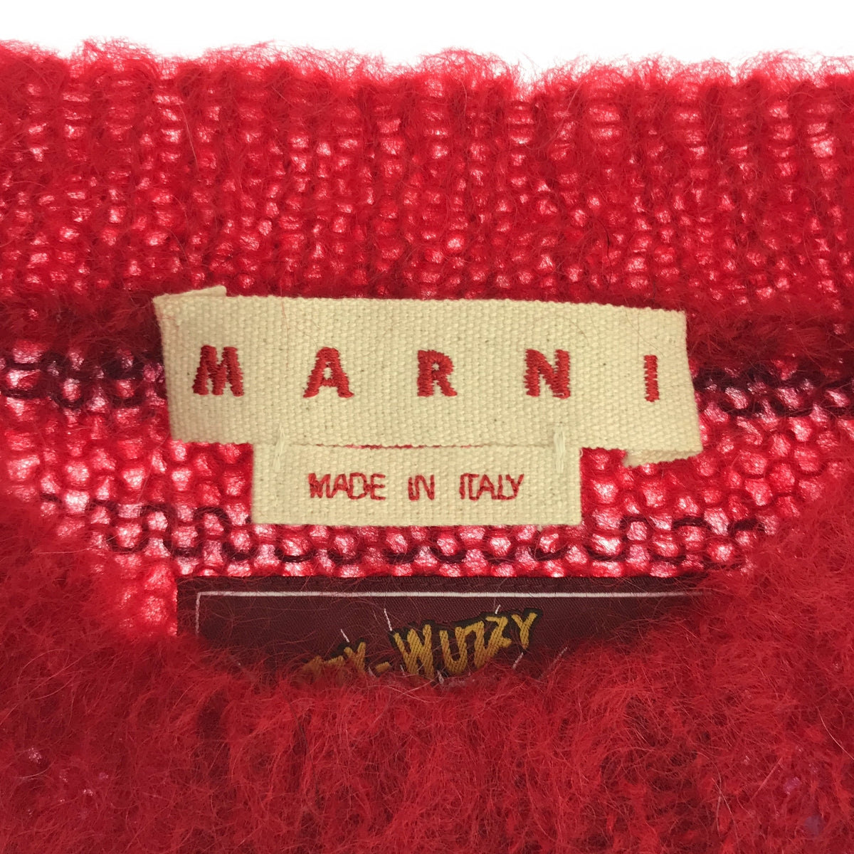 [Good Condition] MARNI | 2021AW | Fuzzy Wuzzy MOHAIR Brushed Mohair Border Crew Neck Knit | 40 | Red / Purple | Women's