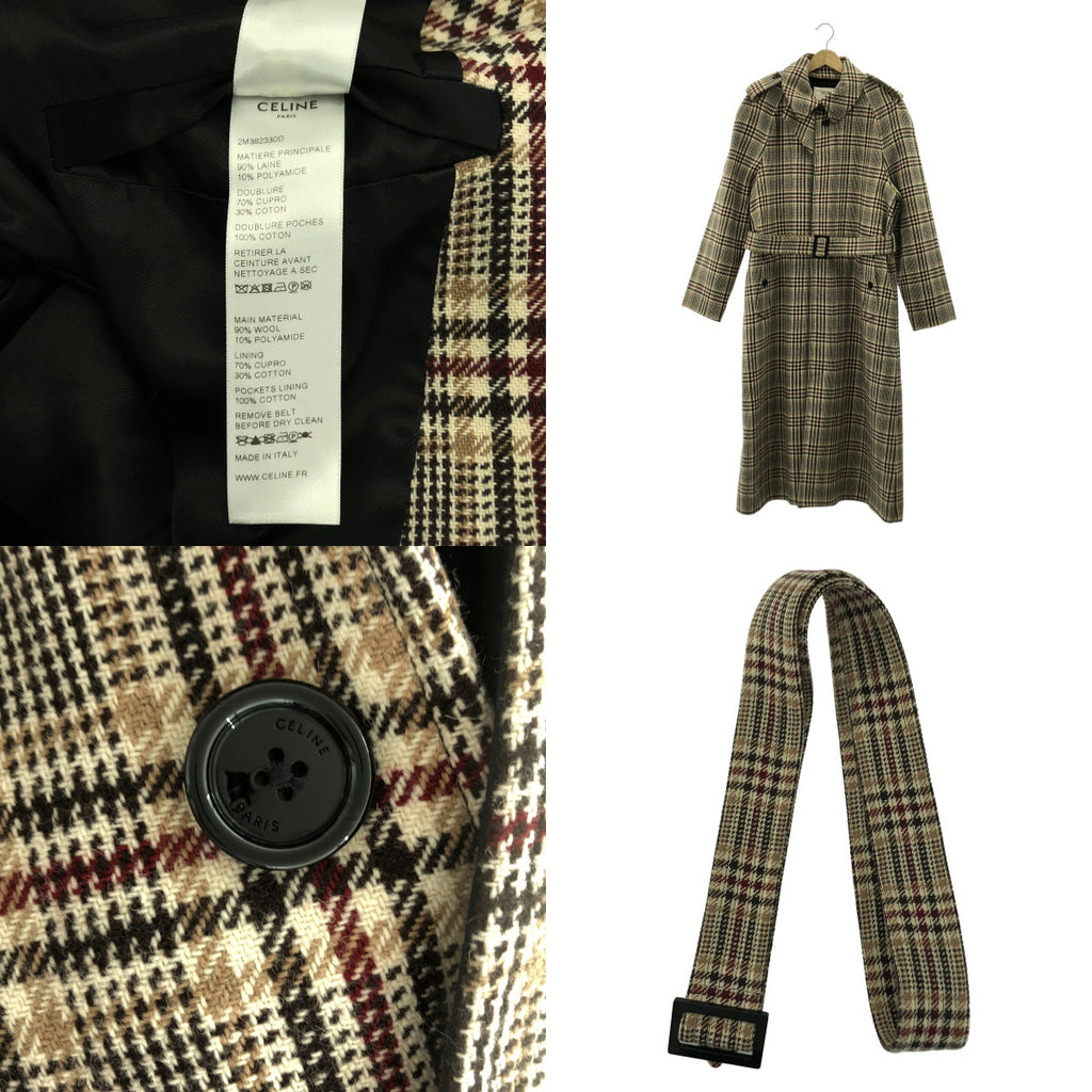 CELINE / セリーヌ | ウール ベルテッド ロゴボタン フライフロント コート / 総裏地 | 38 | レディース