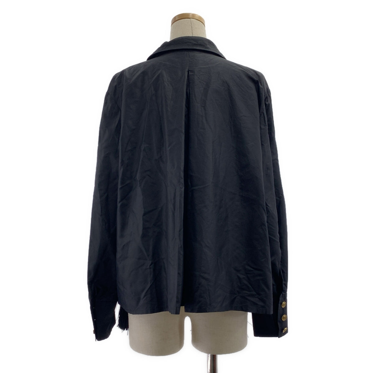 Christian Dior / クリスチャンディオール | シルク CDロゴ ボタン フリンジタイ シャツ | 13 | ブラック | レディース