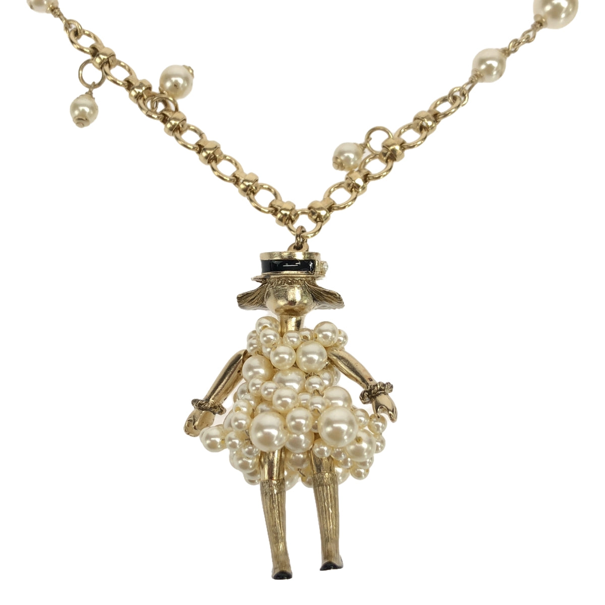 【美品】  CHANEL / シャネル | 2015スプリングコレクション 15P ココマーク マドモワゼル パールドレス ドール ネックレス | ホワイト / ゴールド | レディース