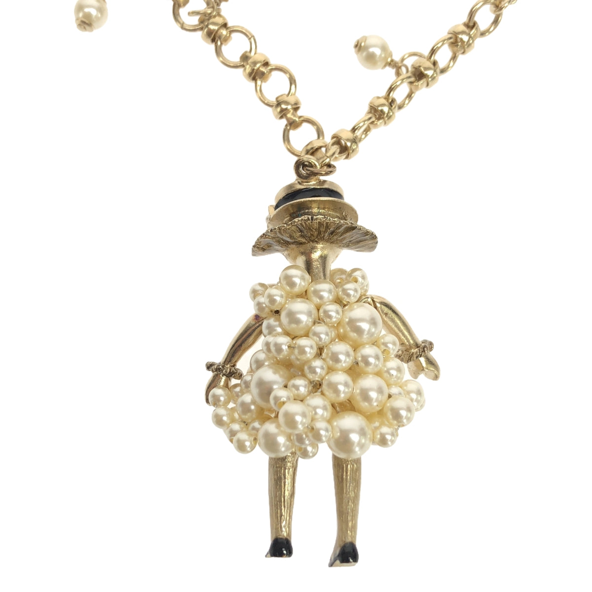 【美品】  CHANEL / シャネル | 2015スプリングコレクション 15P ココマーク マドモワゼル パールドレス ドール ネックレス | ホワイト / ゴールド | レディース