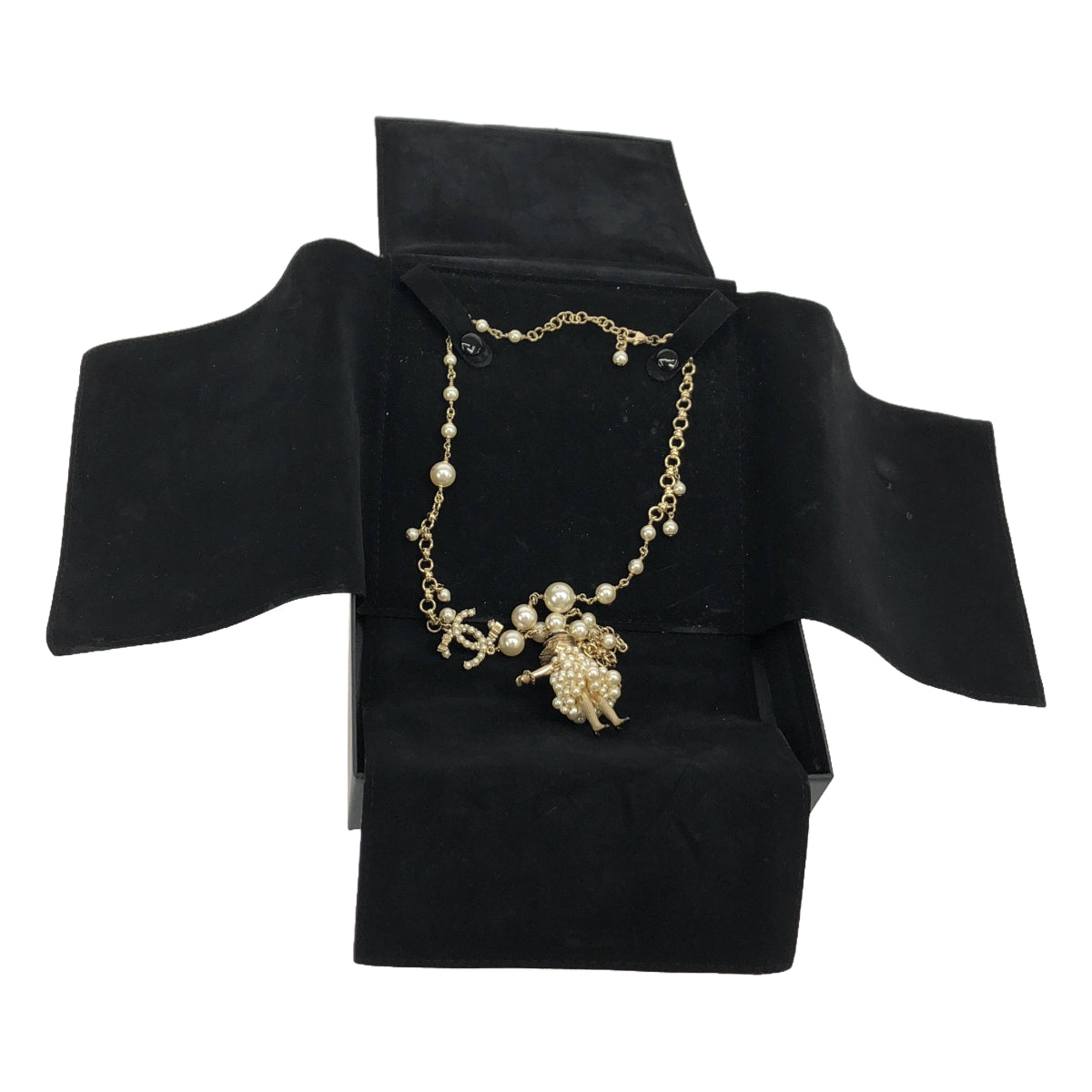 【美品】  CHANEL / シャネル | 2015スプリングコレクション 15P ココマーク マドモワゼル パールドレス ドール ネックレス | ホワイト / ゴールド | レディース