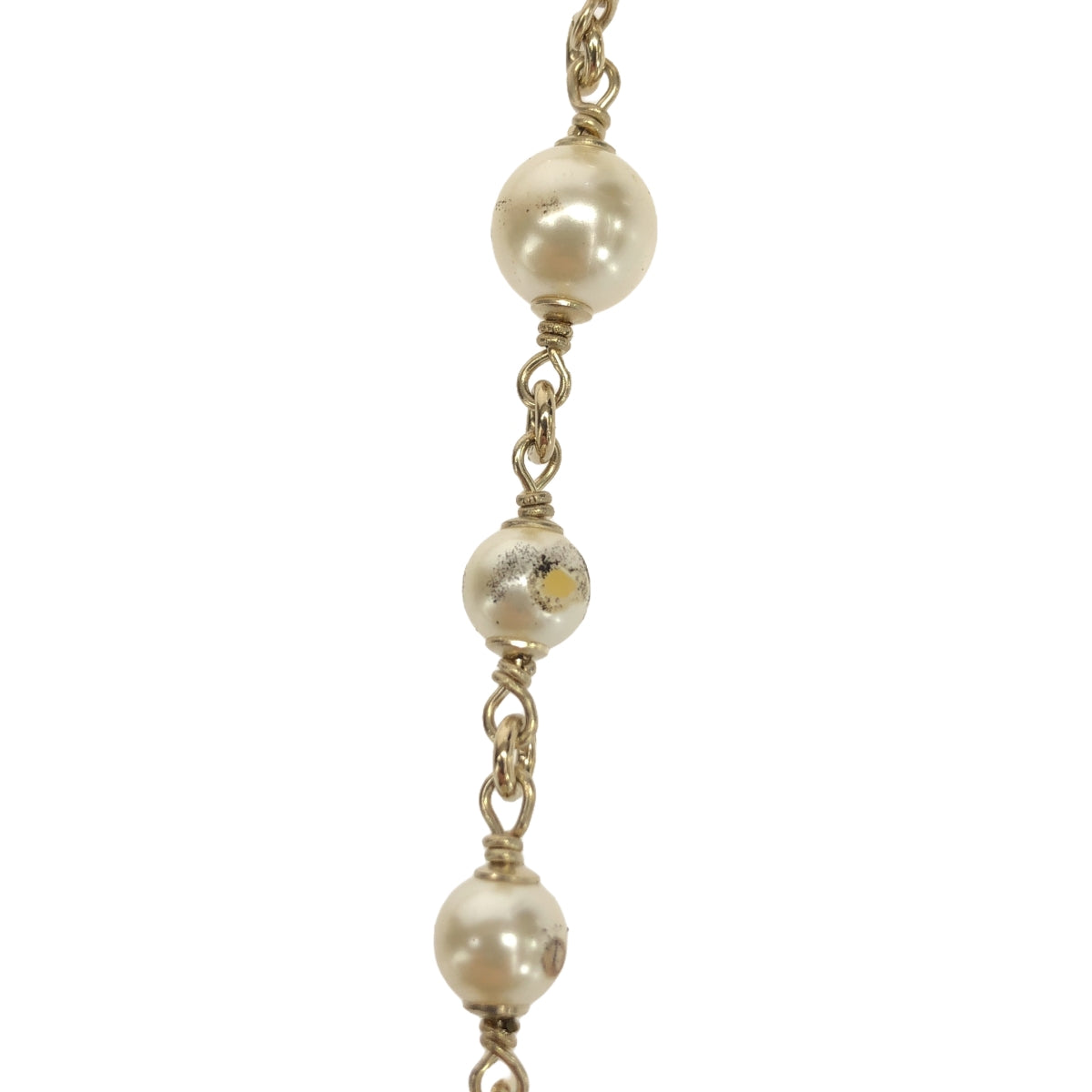 【美品】  CHANEL / シャネル | 2015スプリングコレクション 15P ココマーク マドモワゼル パールドレス ドール ネックレス | ホワイト / ゴールド | レディース