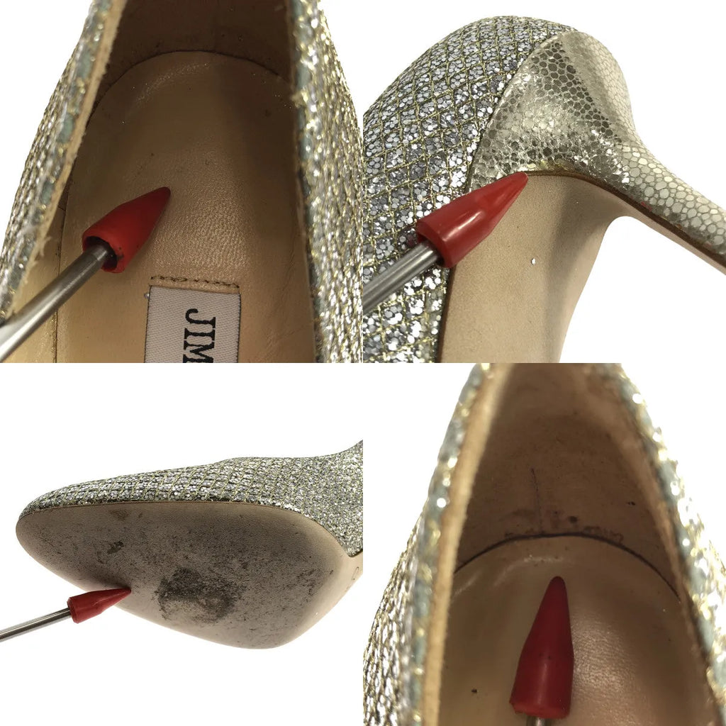 JIMMY CHOO | Romy 85 香檳色粗閃光布料尖頭高跟鞋 | 37 1/2 |銀 |女性的