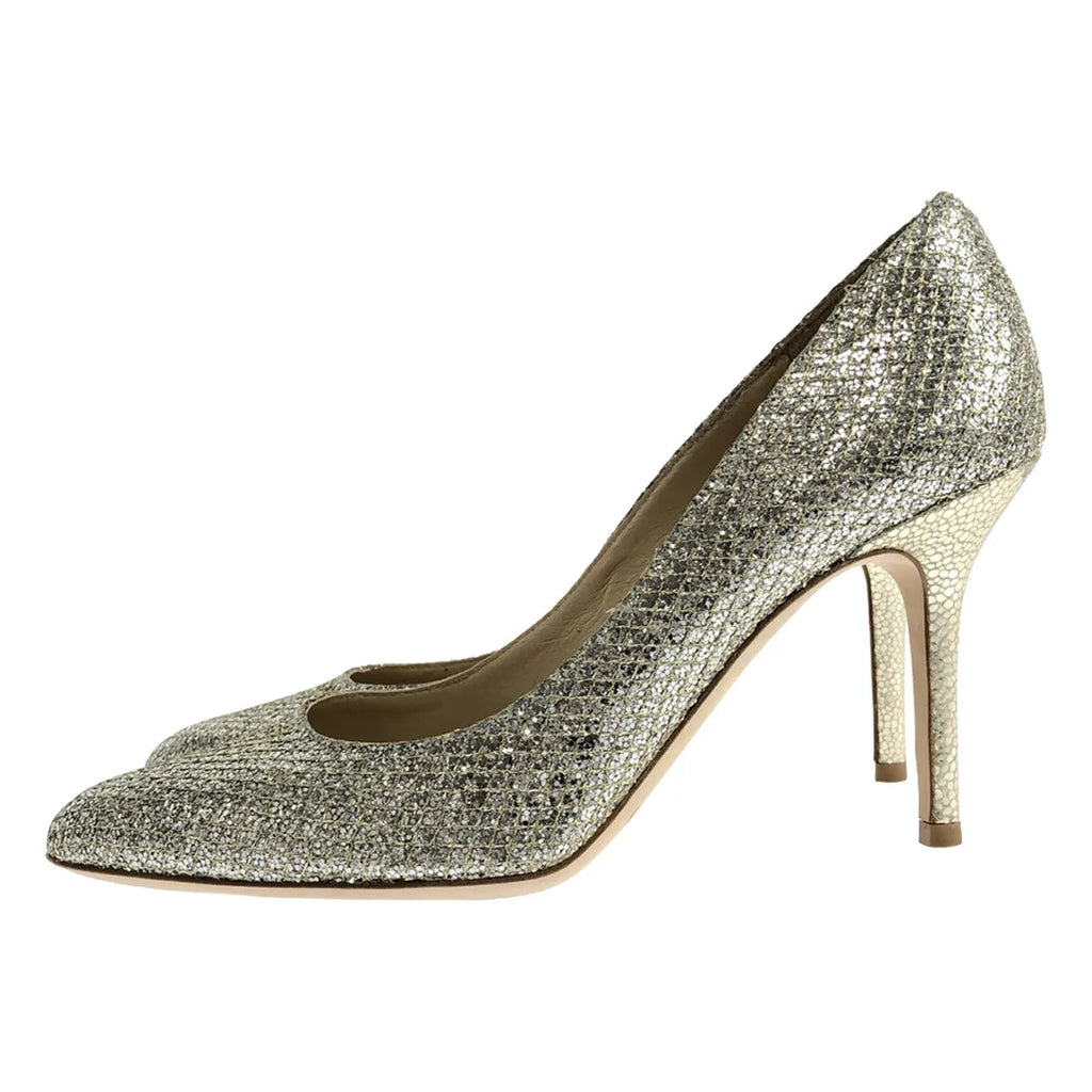JIMMY CHOO | Romy 85 香檳色粗閃光布料尖頭高跟鞋 | 37 1/2 |銀 |女性的