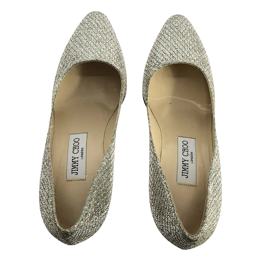 JIMMY CHOO | Romy 85 香檳色粗閃光布料尖頭高跟鞋 | 37 1/2 |銀 |女性的