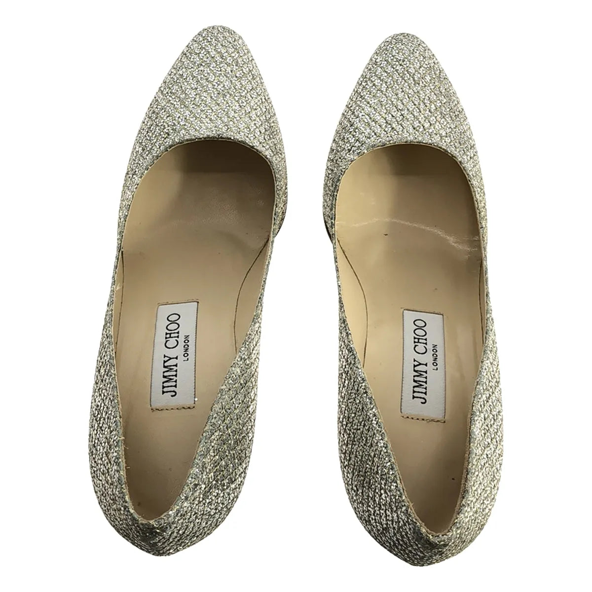 JIMMY CHOO / ジミーチュウ | Romy 85 Champagne コースグリッター ファブリック・ポインテッド トゥ パンプス | 37 1/2 | シルバー | レディース