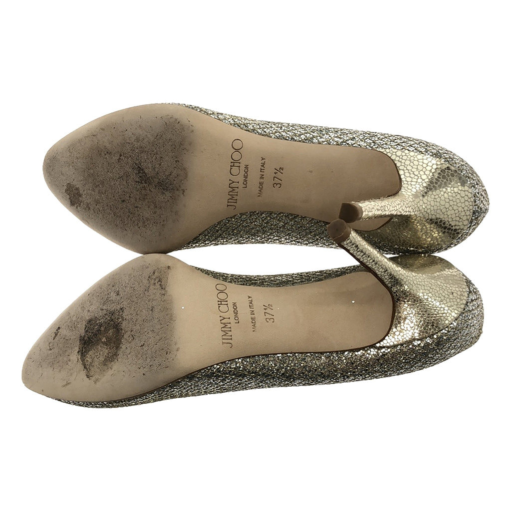 JIMMY CHOO / ジミーチュウ | Romy 85 Champagne コースグリッター ファブリック・ポインテッド トゥ パンプス | 37 1/2 | シルバー | レディース