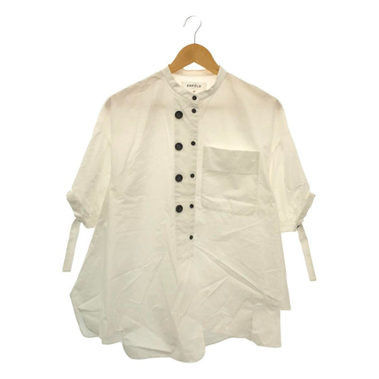 ENFOLD | 2024SS | WAVE-HEM SHIRT Cotton Wave Hem Band Collar Short Sleeve Blouse | 38 | White | Women's