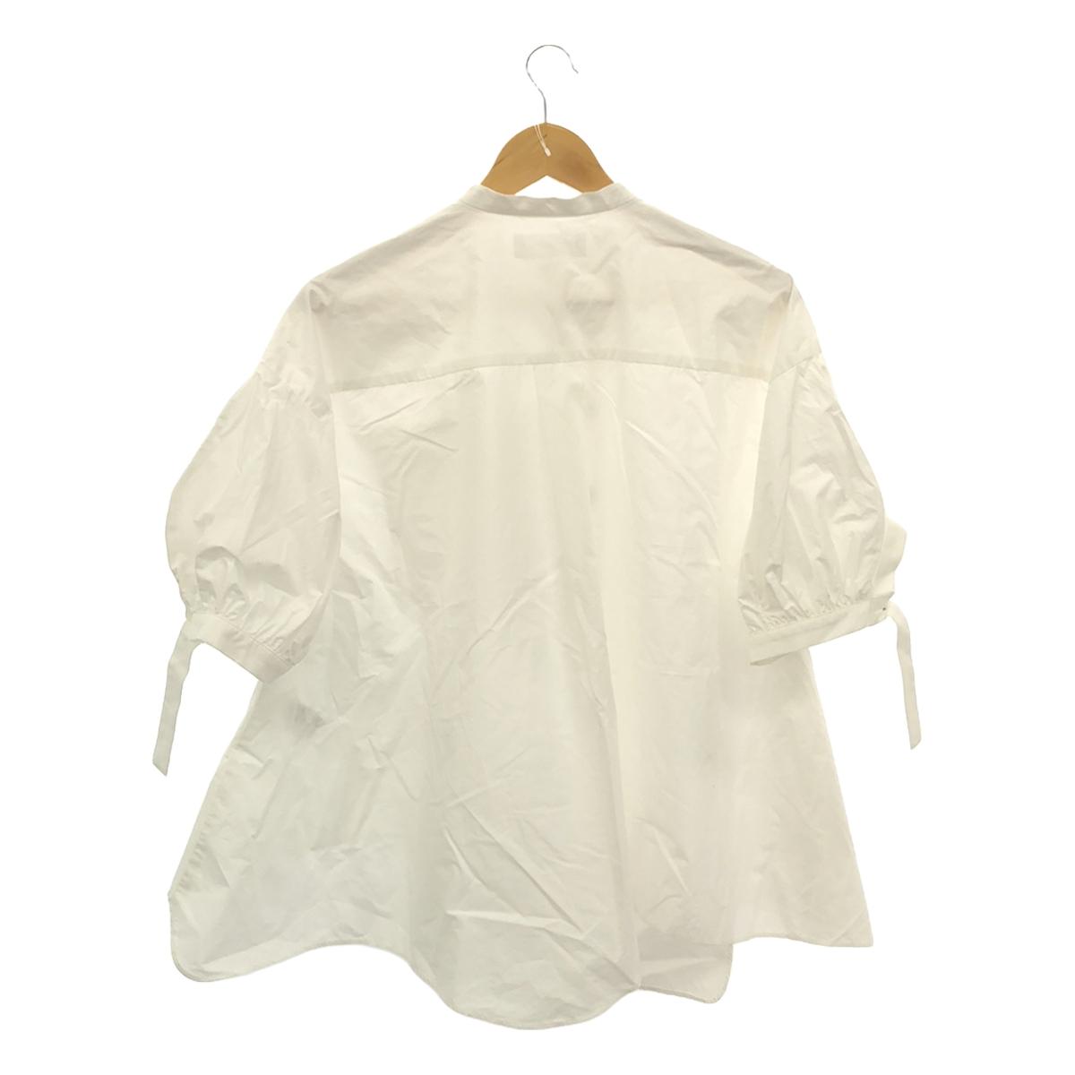 ENFOLD | 2024SS | WAVE-HEM SHIRT Cotton Wave Hem Band Collar Short Sleeve Blouse | 38 | White | Women's