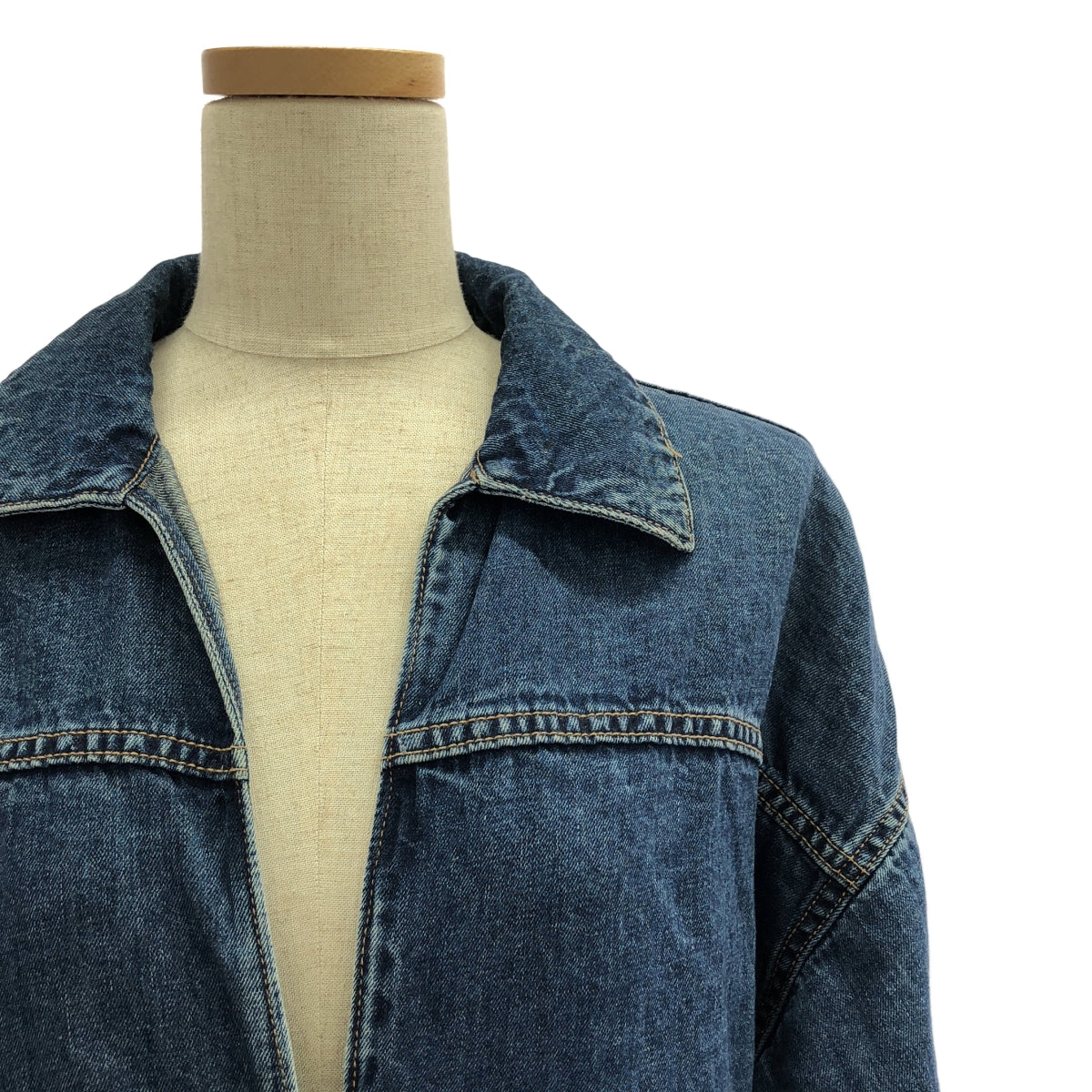 SACRA / サクラ | コットンリネンデニム スキッパーワンピース | 38 | インディゴ | レディース