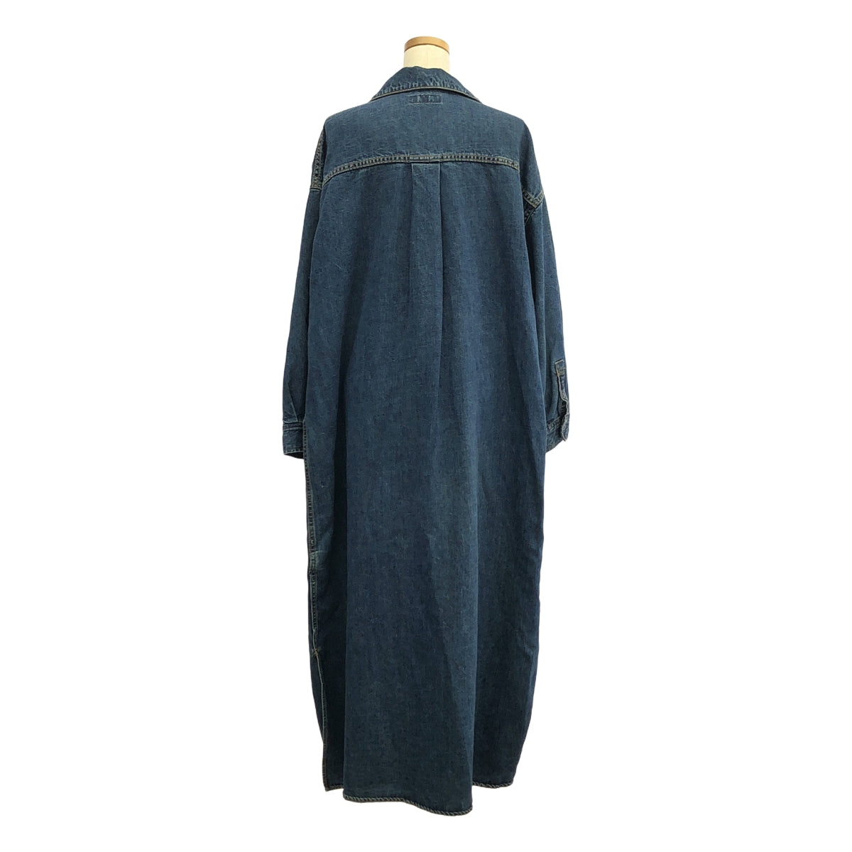 SACRA / サクラ | コットンリネンデニム スキッパーワンピース | 38 | インディゴ | レディース