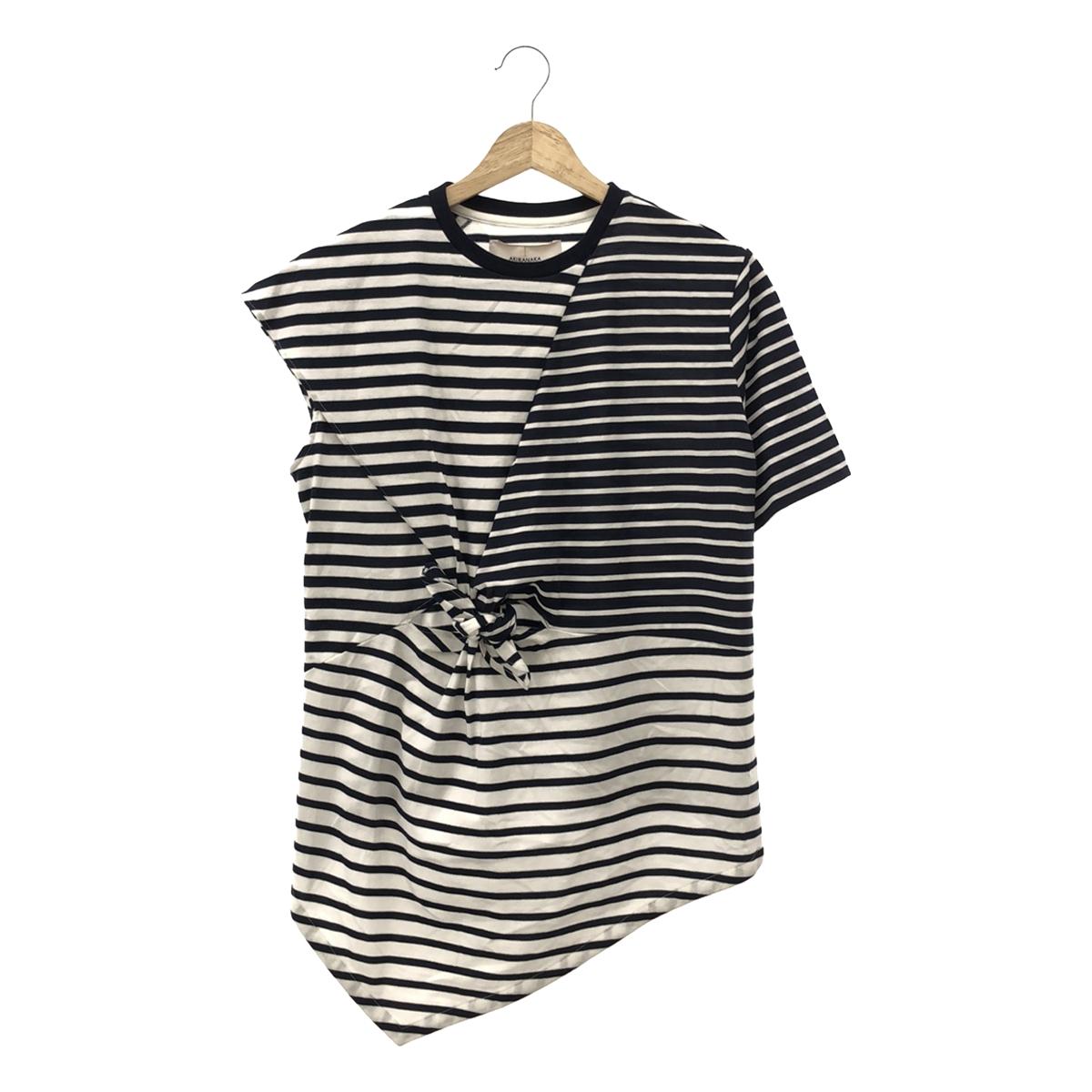 [Good Condition] AKIRANAKA | Asymmetrical Striped Cut and Sew Top | 1 | White/Navy | Women's