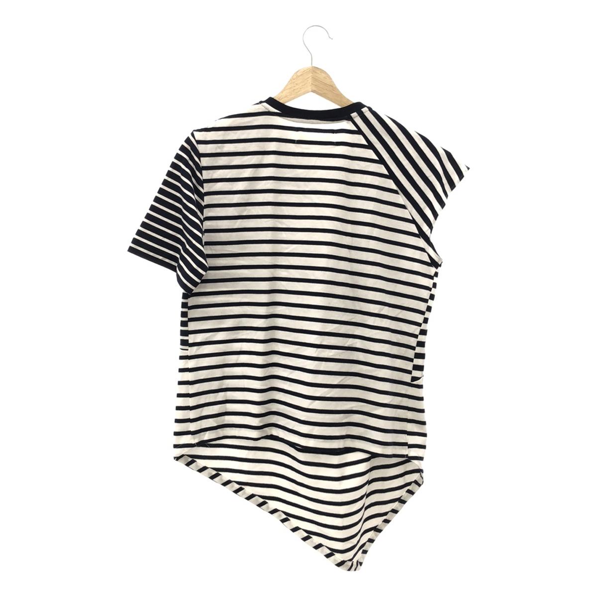 [Good Condition] AKIRANAKA | Asymmetrical Striped Cut and Sew Top | 1 | White/Navy | Women's