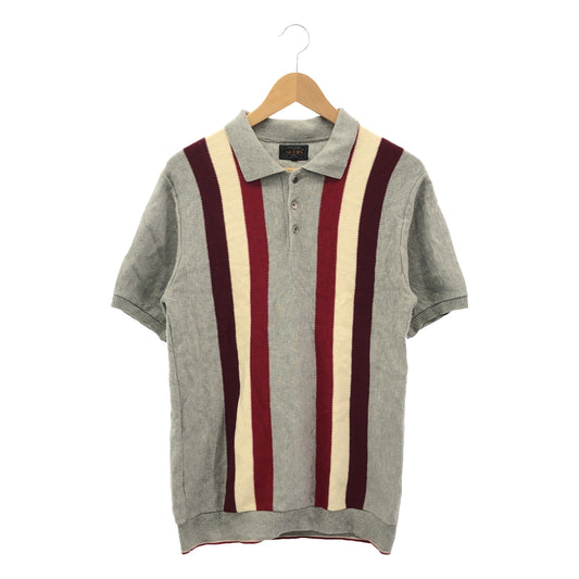 BEAMS PLUS | Cotton Stripe Knit Polo Shirt | M | Gray | Men's