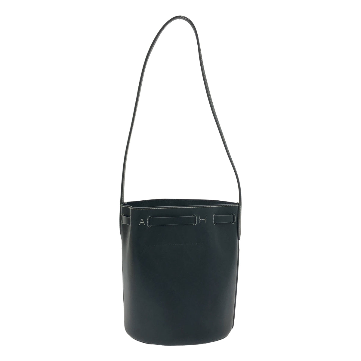 [狀況良好] 安雅·欣德瑪奇 |回歸自然 |皮革水桶單肩包|海軍 |女性的