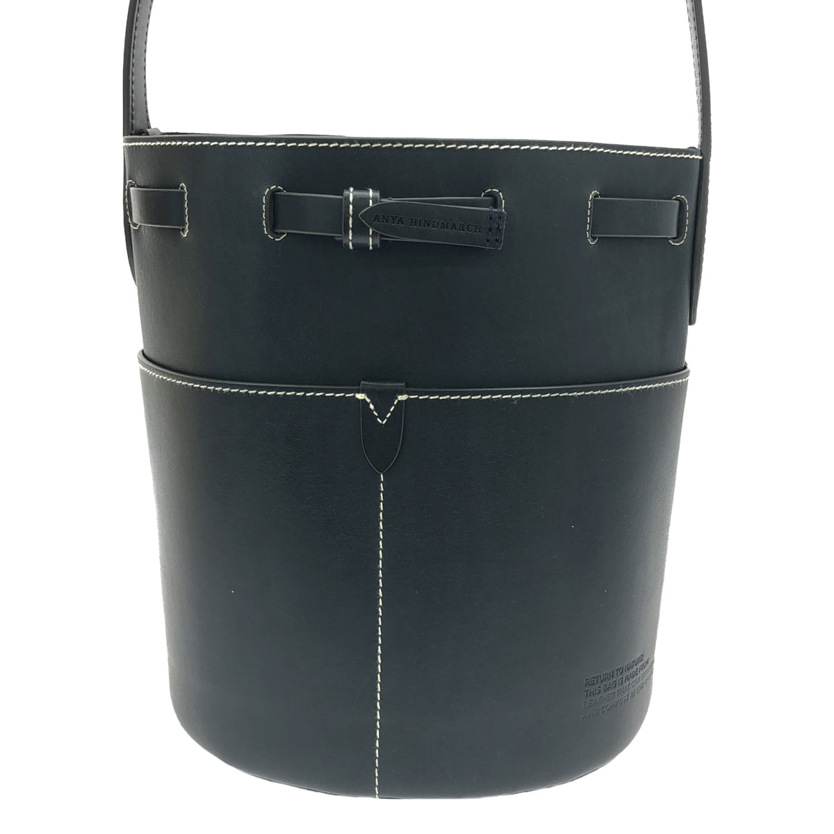 [狀況良好] 安雅·欣德瑪奇 |回歸自然 |皮革水桶單肩包|海軍 |女性的