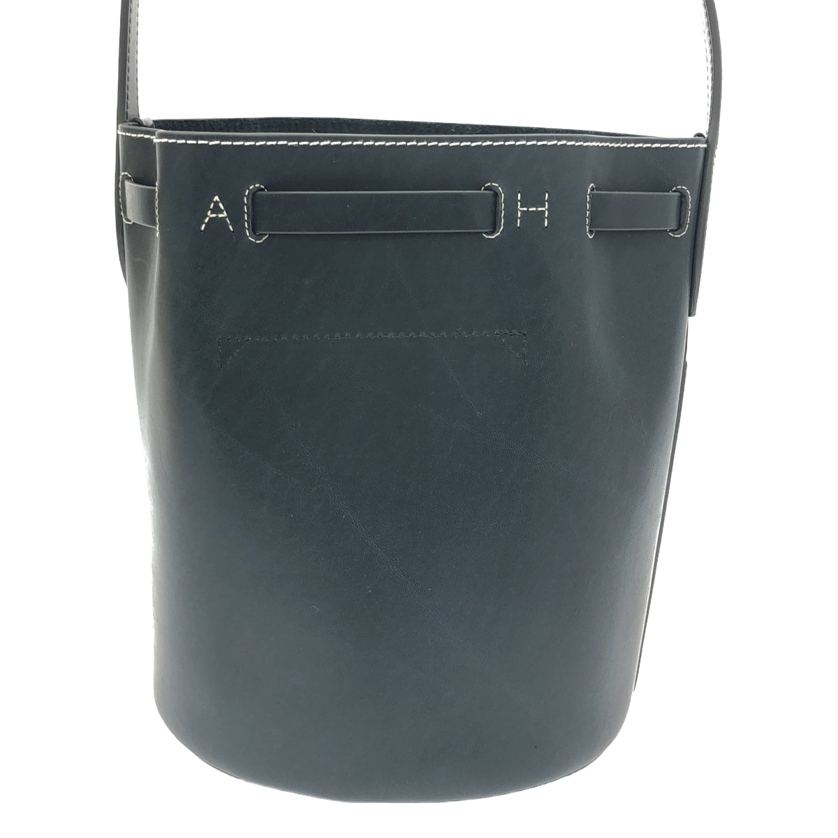[狀況良好] 安雅·欣德瑪奇 |回歸自然 |皮革水桶單肩包|海軍 |女性的