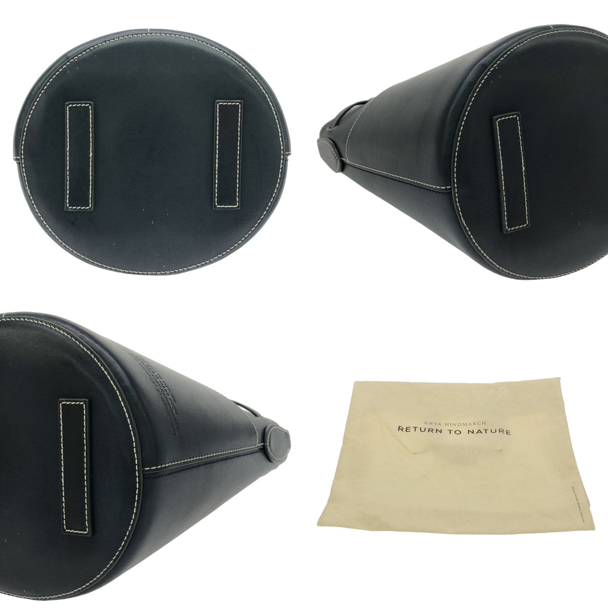 【美品】  ANYA HINDMARCH / アニヤハインドマーチ | Return To Nature / レザー バケット ショルダーバッグ | ネイビー | レディース