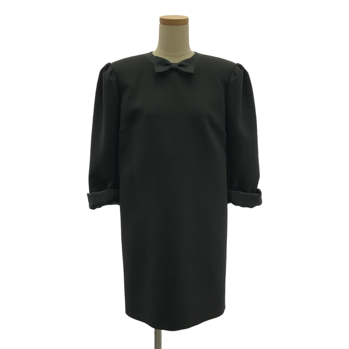 【신품】 miu miu / 뮤 뮤 | grain de poudre mini dress 실크 혼합 리본 미니 원피스 | 38 | 블랙 | 여성