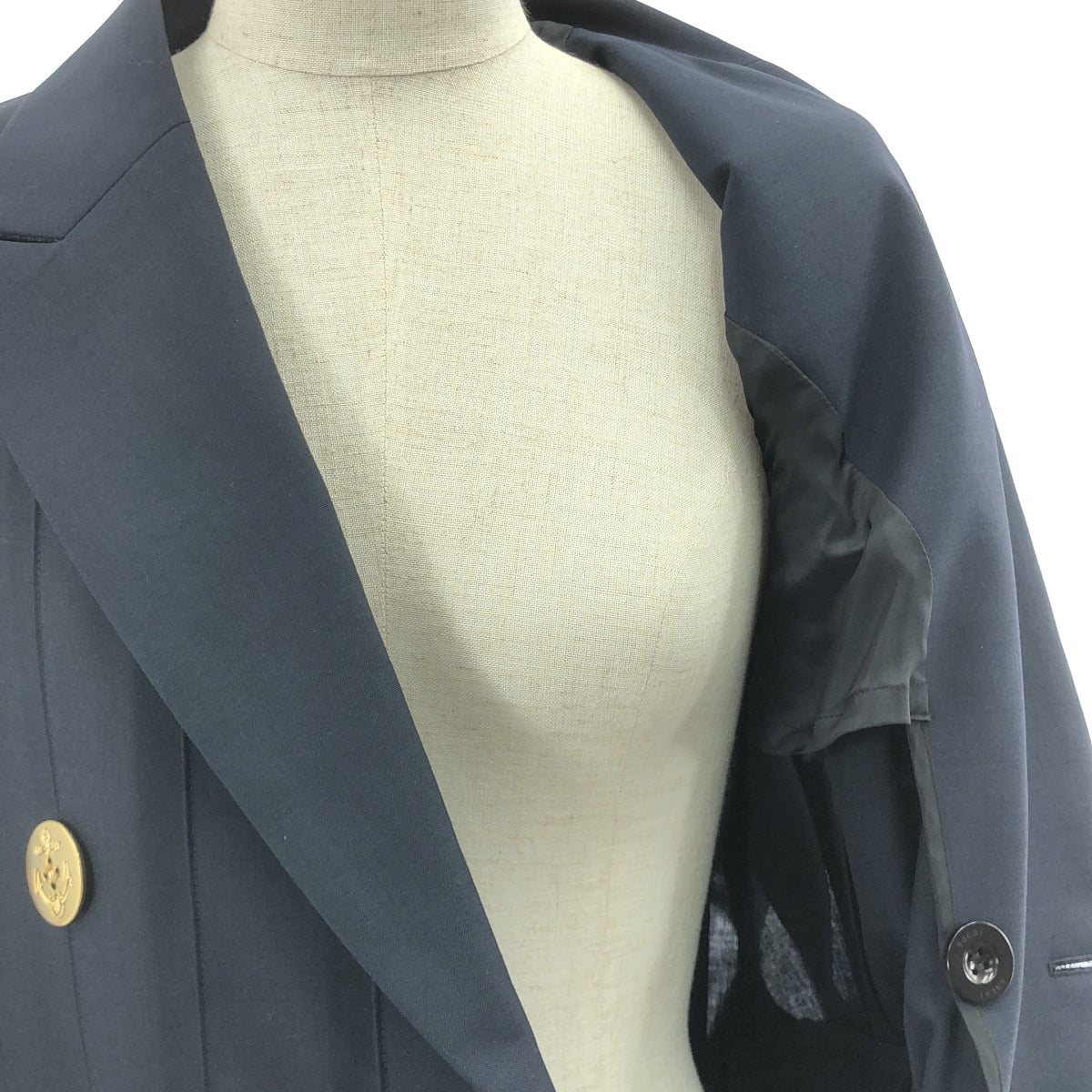 [近全新] sacai | 2023 秋冬 | 西裝 x 棉質華達呢外套 / 混合材質多層西裝外套 | 尺寸 1 | 深海軍藍 | 女款
