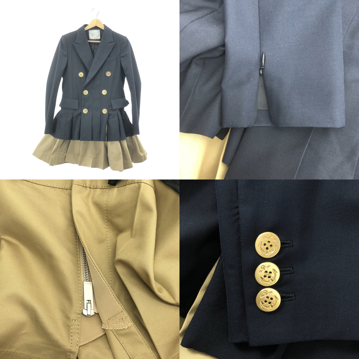 [近全新] sacai | 2023 秋冬 | 西裝 x 棉質華達呢外套 / 混合材質多層西裝外套 | 尺寸 1 | 深海軍藍 | 女款