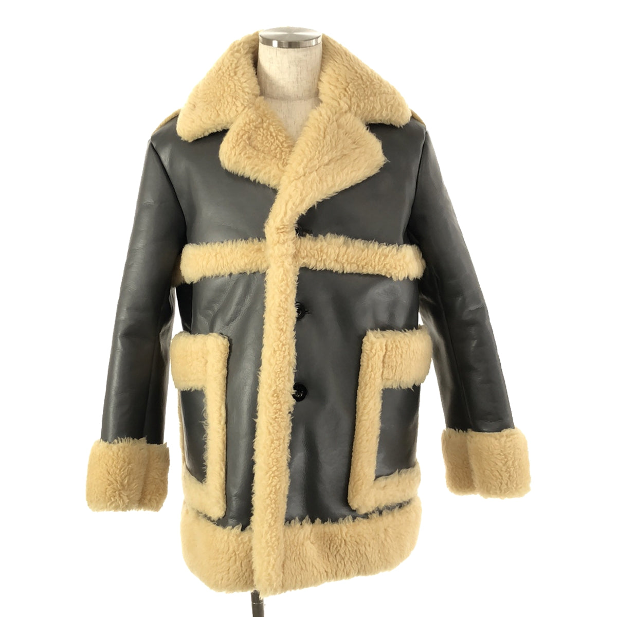 [New] sacai | 2022AW | Faux Shearling Blouson / Faux Shearling Boa Leather Blouson / Over Mouton Jacket | 2 | Gray | Men's