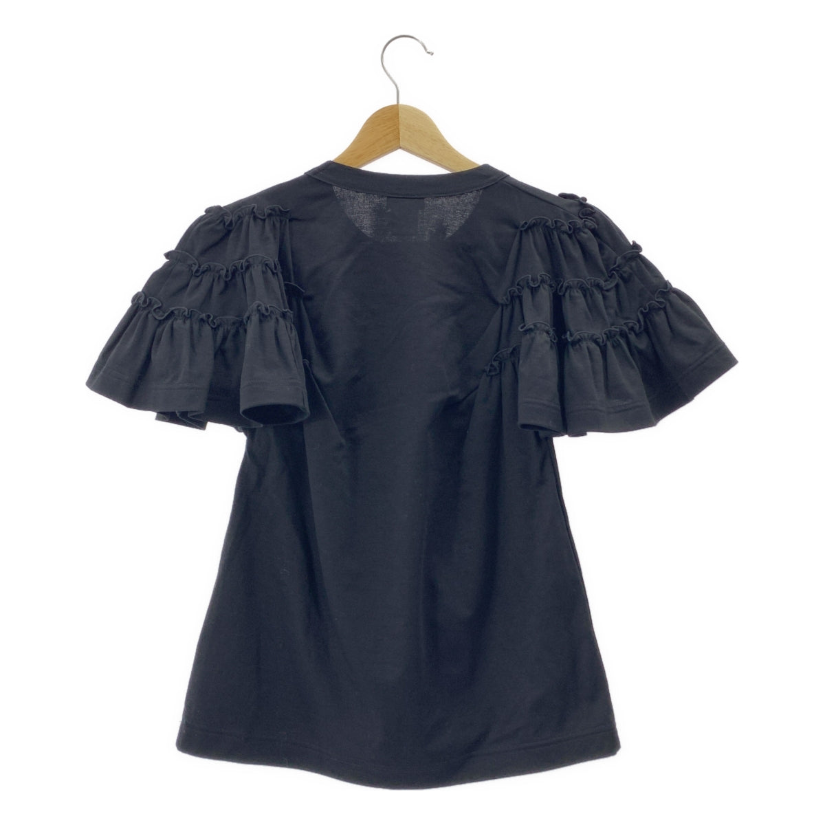 【미품】 noir kei ninomiya / 느와르 케이니 노미야 | 2020AW | 프릴 플레어 슬리브 코튼 컷 톱 | S | 블랙 | 여성