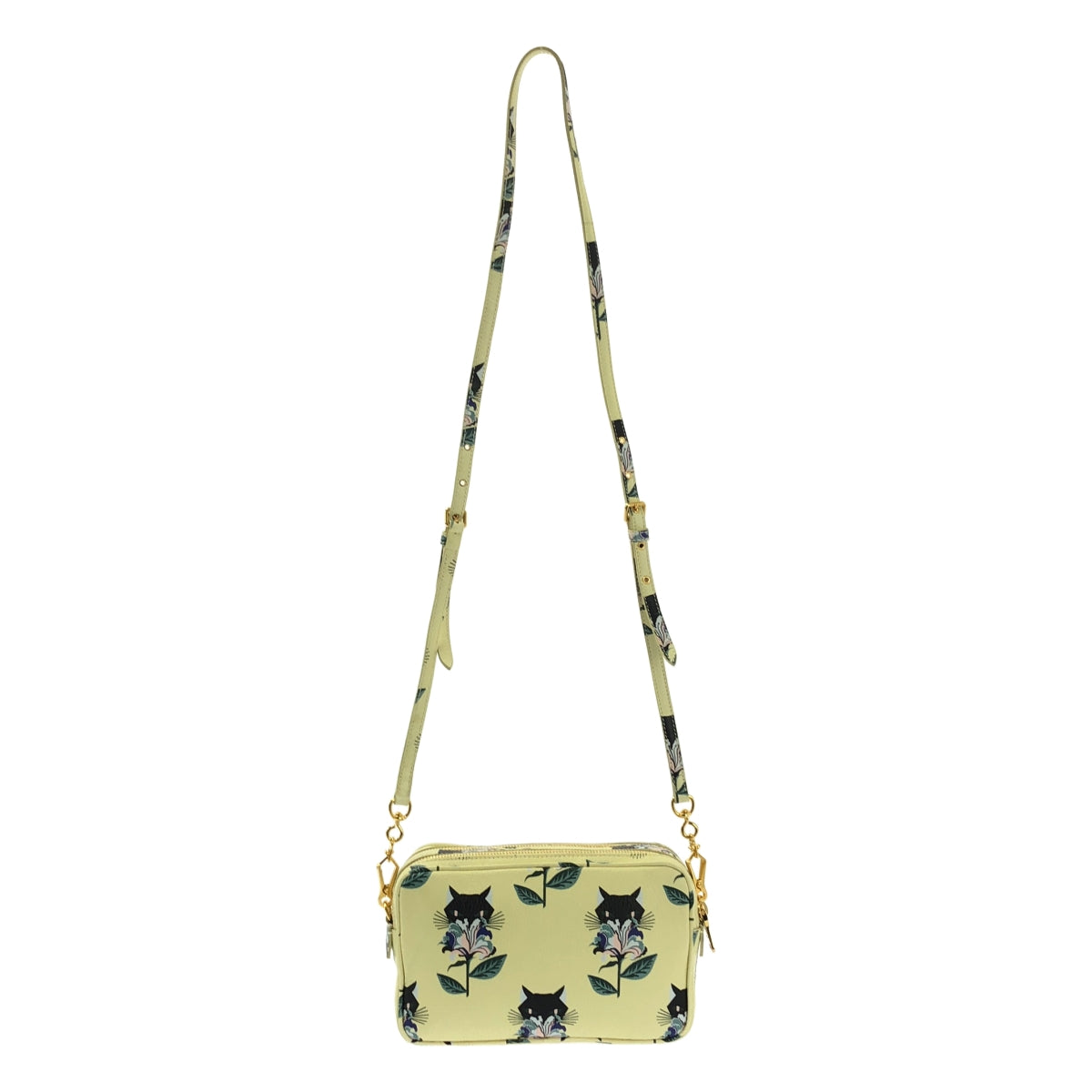 【美品】  miu miu / ミュウミュウ | MADRAS PRINT マドラス / キャット プリント ショルダーバッグ | ライトイエロー | レディース