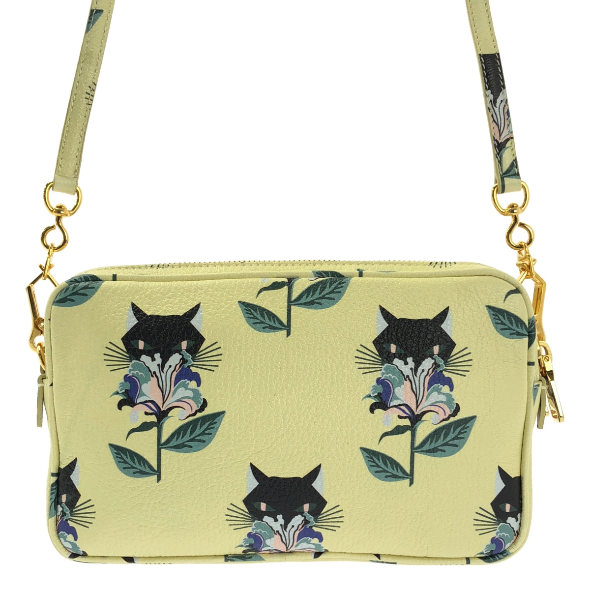 [狀況極佳] Miu Miu | 馬德拉斯印花貓咪印花單肩包 | 淺黃色 | 女款