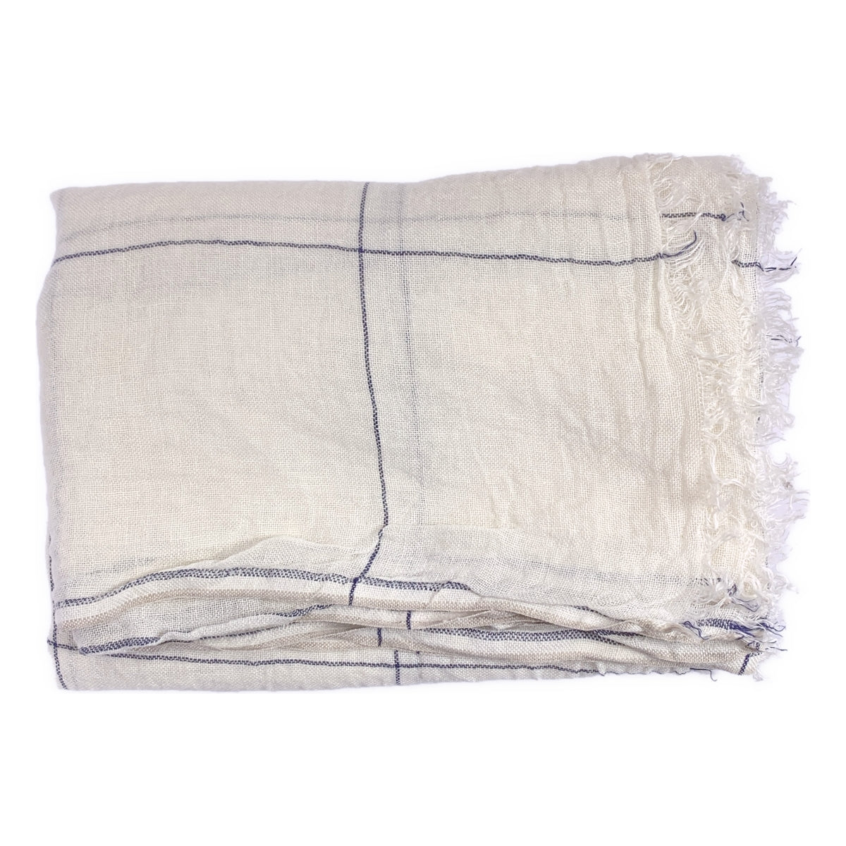【미품】 DANIELA GREGIS / 다니엘라 그레지스 | 린넨 프린지 대형 스톨 / 유니섹스 | F | 화이트 / 네이비