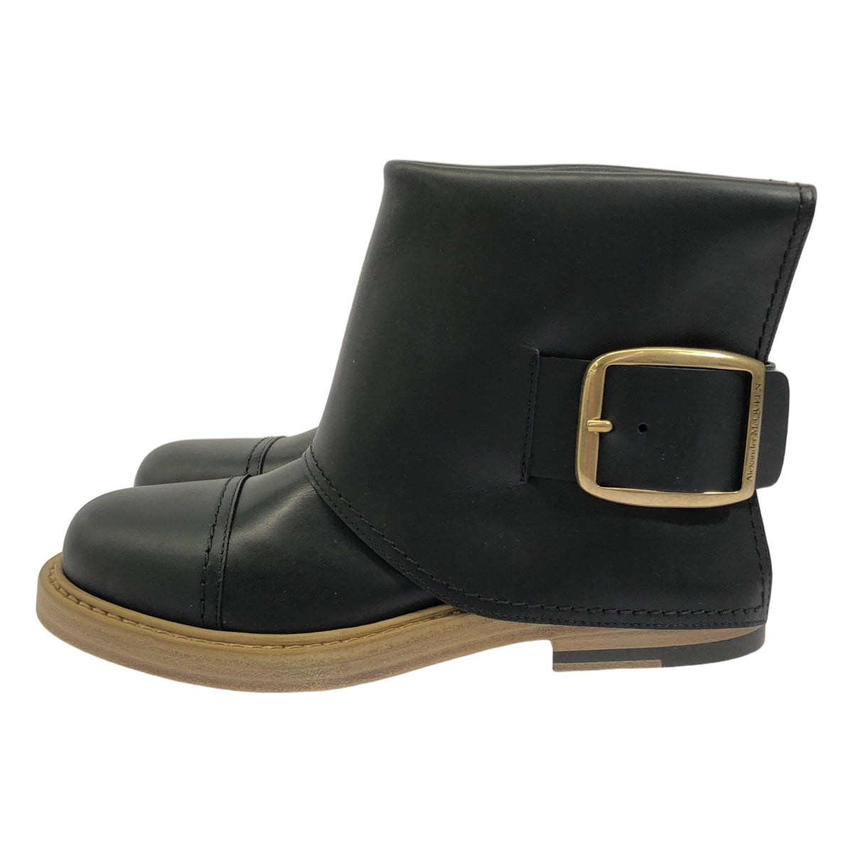 【新品】  ALEXANDER MCQUEEN / アレキサンダーマックイーン | LEATHER BIKER BOOTS レザー バイカーブーツ | 36 | ブラック / ゴールド | レディース