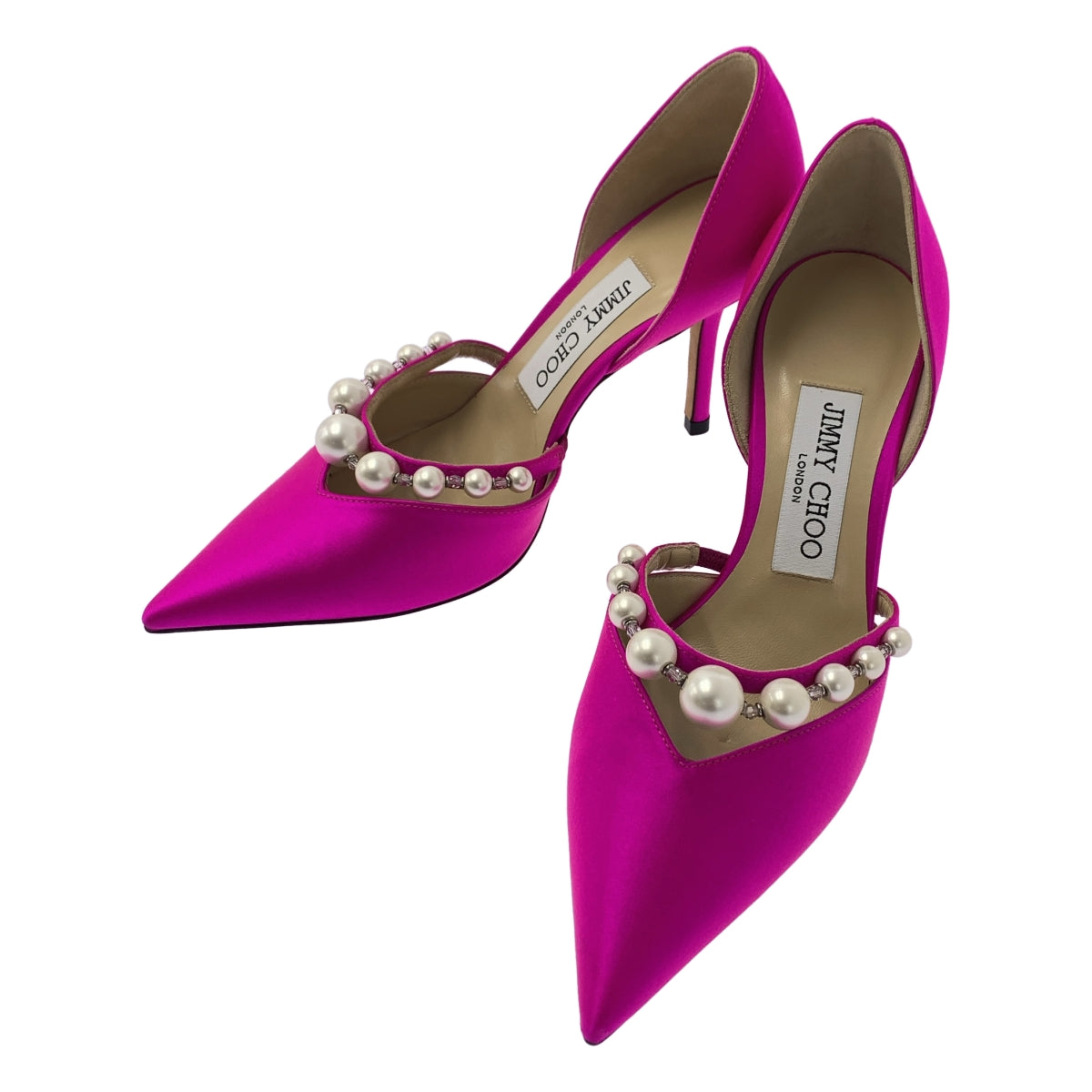 [新品] JIMMY CHOO | AURELIE 85 珍珠緞面 Aurelie 珍珠刺繡尖頭緞面高跟鞋 | 35 碼 | 粉紅色 | 女款