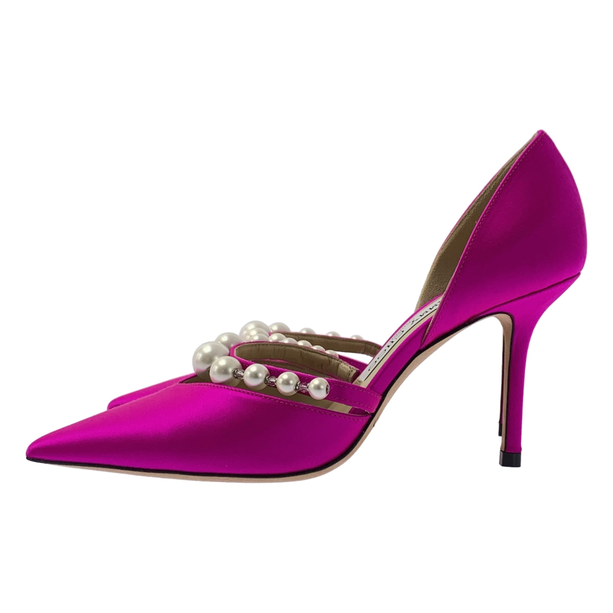 [新品] JIMMY CHOO | AURELIE 85 珍珠緞面 Aurelie 珍珠刺繡尖頭緞面高跟鞋 | 35 碼 | 粉紅色 | 女款