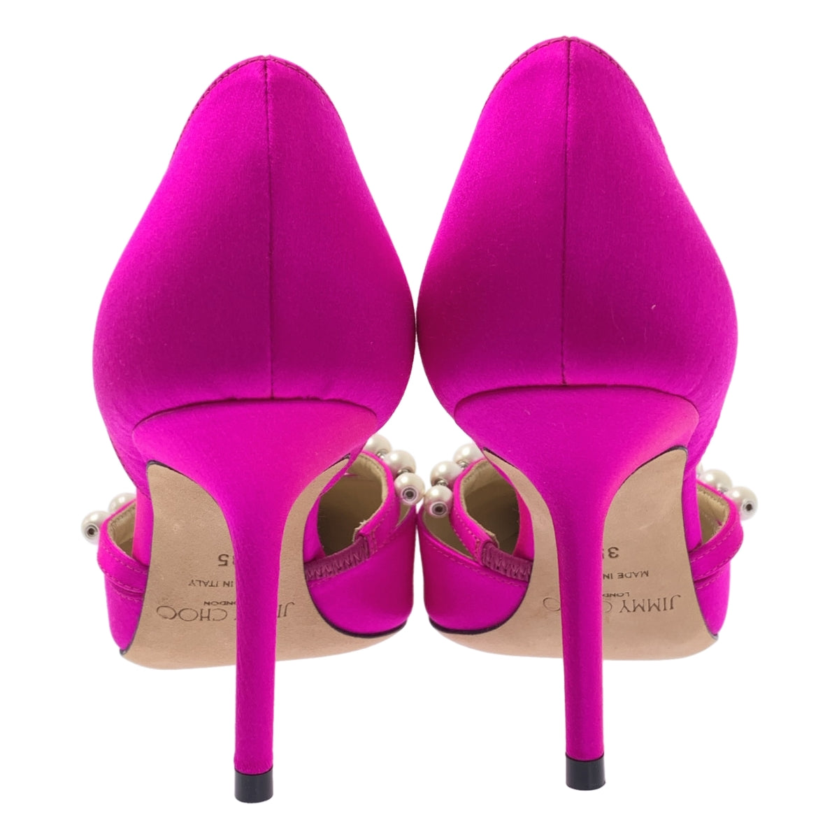 [新品] JIMMY CHOO | AURELIE 85 珍珠緞面 Aurelie 珍珠刺繡尖頭緞面高跟鞋 | 35 碼 | 粉紅色 | 女款