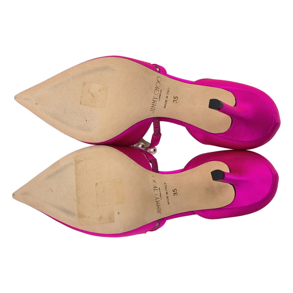 【新品】  JIMMY CHOO / ジミーチュウ | AURELIE 85 SATIN W/PEARLS オーレリー パール付 ポインテッドトゥ サテンパンプス | 35 | ピンク | レディース