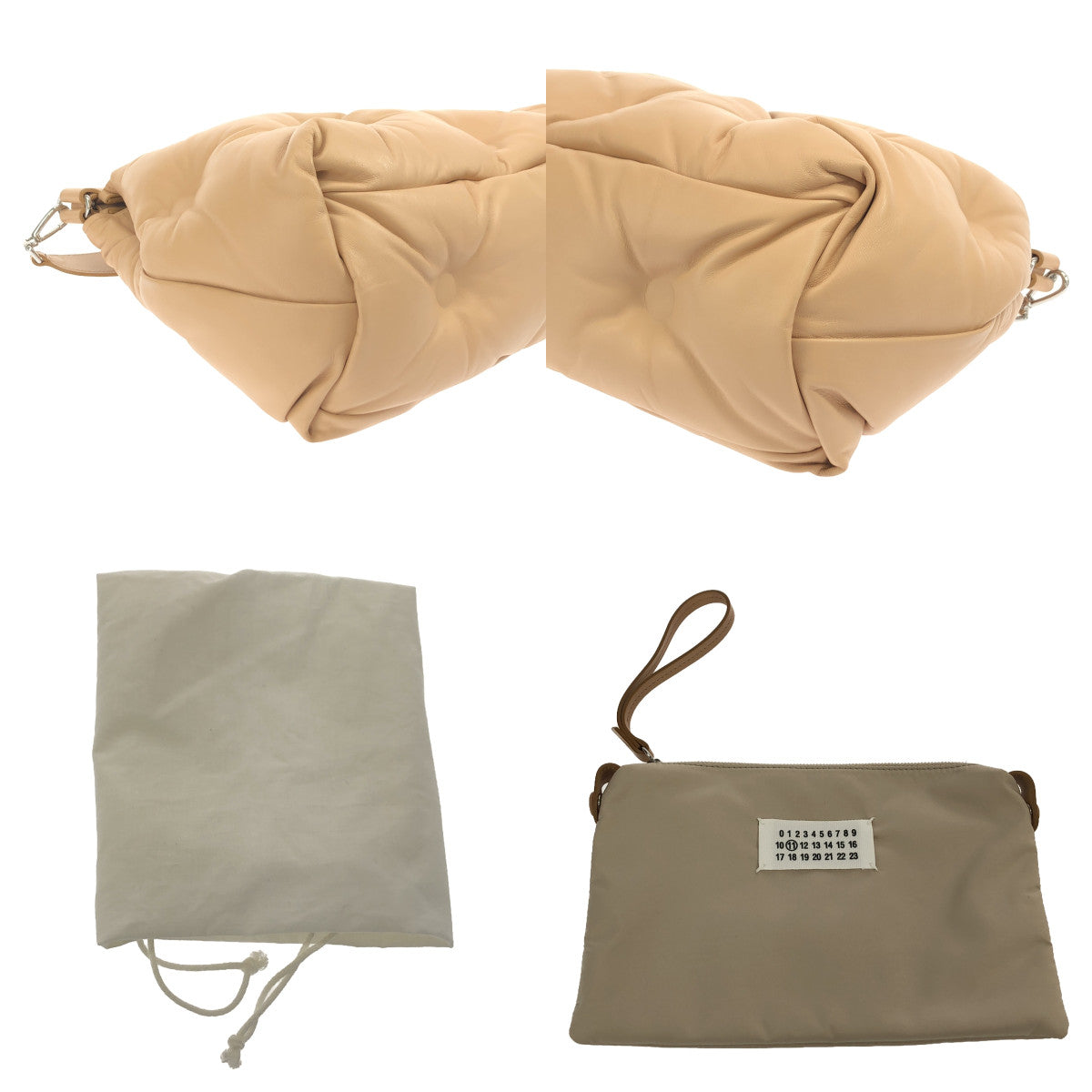 [狀況良好] Maison Margiela | 2022春夏 | Glam Slam 雙向皮革手拿包，配肩帶 | UNI |米色 |女性的