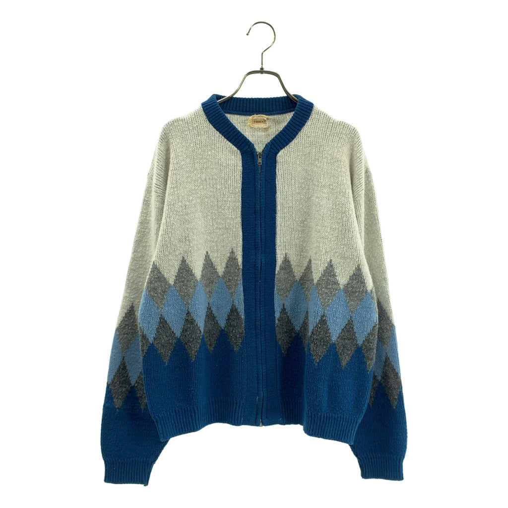VINTAGE / ヴィンテージ古着 | BRENT / アーガイル ジップアップ アクリル ニットカーディガン | M | メンズ